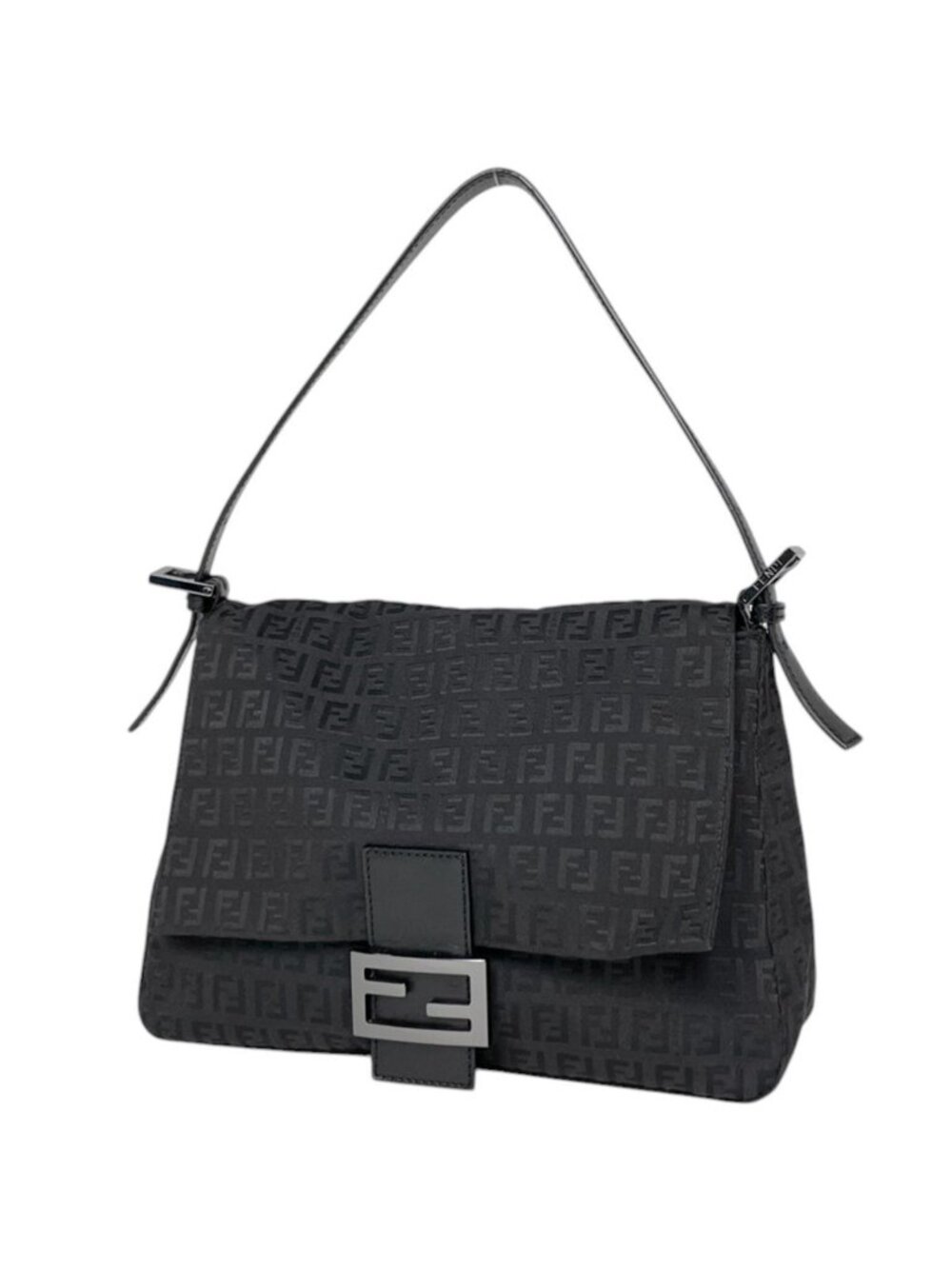 Fendi Shoulder Bag Zucchino Pattern Mamma Baguette Canvas Black